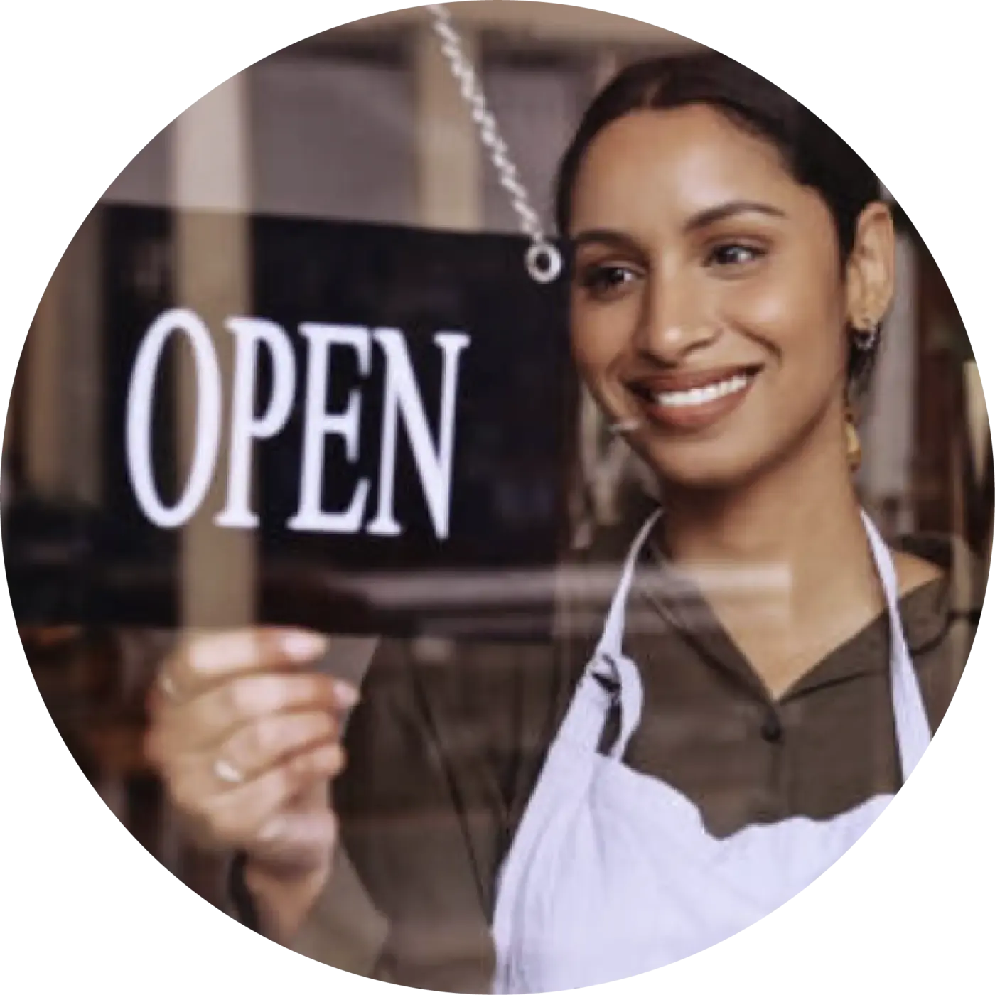 Shop owner flipping open sign
